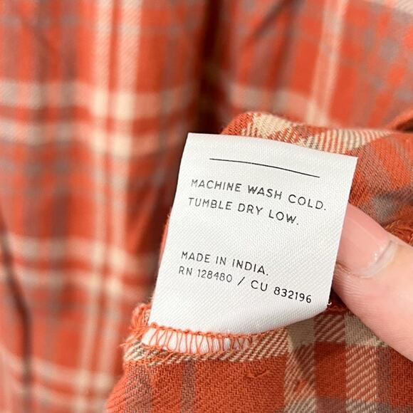 PACT Fireside Flannel Crossover Dress Large Orange Plaid Fall Cotton Boho Modest - Picture 8 of 9